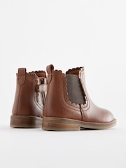 Tan Brown Leather Standard Fit (F) Scallop Chelsea Boots - Image 3 of 5