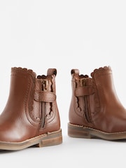 Tan Brown Leather Standard Fit (F) Scallop Chelsea Boots - Image 4 of 5