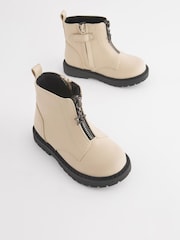 Off White Zip Front Charm Detail Ankle Boots - Image 1 of 6