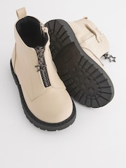 Off White Zip Front Charm Detail Ankle Boots - Image 3 of 6