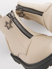 Off White Zip Front Charm Detail Ankle Boots - Image 4 of 6