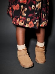 Tan Brown Faux Fur Lined Water Repellent Pull-On Suede Boots - Image 1 of 8
