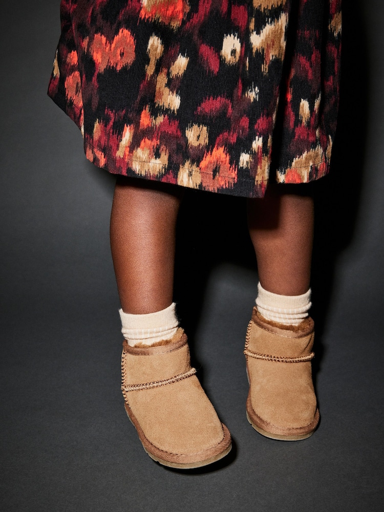 Tan Brown Faux Fur Lined Water Repellent Pull-On Suede Boots - Image 1 of 8