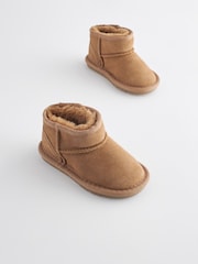 Tan Brown Faux Fur Lined Water Repellent Pull-On Suede Boots - Image 4 of 8