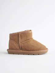 Tan Brown Faux Fur Lined Water Repellent Pull-On Suede Boots - Image 5 of 8