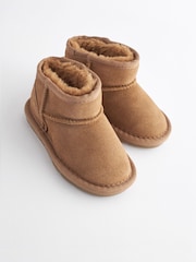 Tan Brown Faux Fur Lined Water Repellent Pull-On Suede Boots - Image 6 of 8