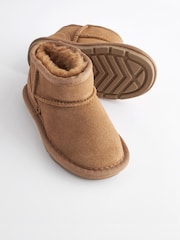 Tan Brown Faux Fur Lined Water Repellent Pull-On Suede Boots - Image 7 of 8