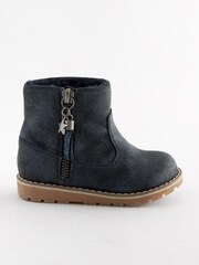 Navy Blue Shimmer Standard Fit (F) Warm Lined Tassel Detail Zip Boots - Image 1 of 7