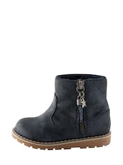 Navy Blue Shimmer Standard Fit (F) Warm Lined Tassel Detail Zip Boots - Image 2 of 7