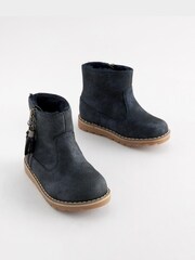 Navy Blue Shimmer Standard Fit (F) Warm Lined Tassel Detail Zip Boots - Image 3 of 7