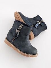 Navy Blue Shimmer Standard Fit (F) Warm Lined Tassel Detail Zip Boots - Image 4 of 7