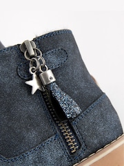 Navy Blue Shimmer Standard Fit (F) Warm Lined Tassel Detail Zip Boots - Image 5 of 7