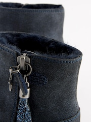 Navy Blue Shimmer Standard Fit (F) Warm Lined Tassel Detail Zip Boots - Image 6 of 7