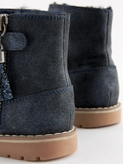 Navy Blue Shimmer Standard Fit (F) Warm Lined Tassel Detail Zip Boots - Image 7 of 7