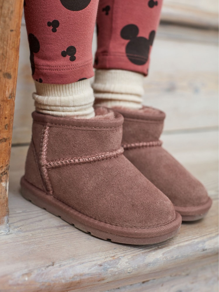 Rose Pink Mini Faux Fur Lined Water Repellent Pull-On Suede Boots - Image 1 of 7