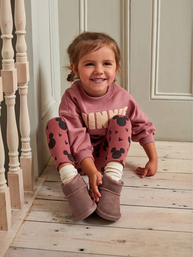 Rose Pink Mini Faux Fur Lined Water Repellent Pull-On Suede Boots - Image 2 of 7 Rose Pink Mini Faux Fur Lined Water Repellent Pull-On Suede Boots - Image 2 of 7