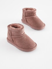 Rose Pink Mini Faux Fur Lined Water Repellent Pull-On Suede Boots - Image 3 of 7