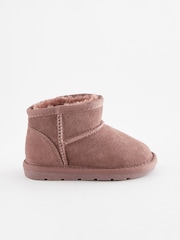 Rose Pink Mini Faux Fur Lined Water Repellent Pull-On Suede Boots - Image 4 of 7