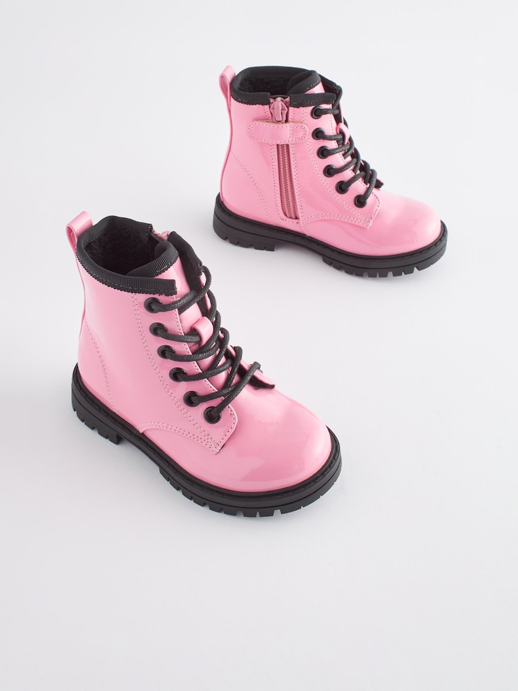 Pink Standard Fit (F) Warm Lined Lace-Up Boots - Image 1 of 6