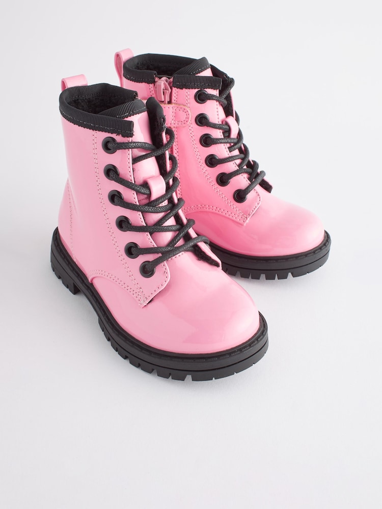 Pink Standard Fit (F) Warm Lined Lace-Up Boots - Image 2 of 6