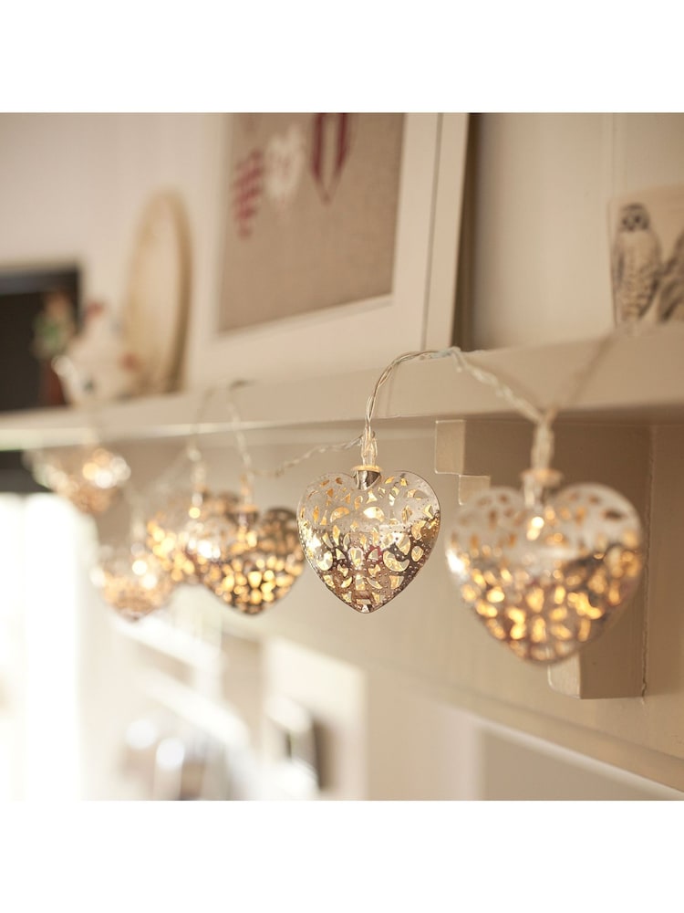 Lights4fun Silver 20 LED Filigree Heart Indoor Fairy Lights - Image 2 of 3 Lights4fun Silver 20 LED Filigree Heart Indoor Fairy Lights - Image 2 of 3