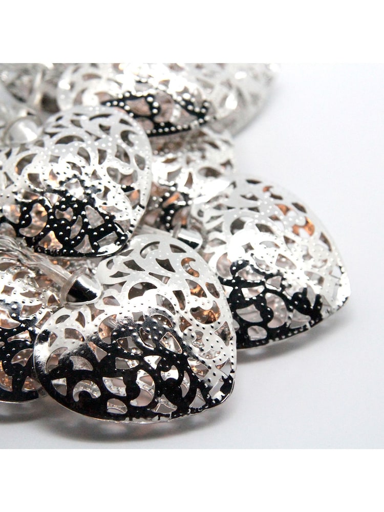 Lights4fun Silver 20 LED Filigree Heart Indoor Fairy Lights - Image 3 of 3 Lights4fun Silver 20 LED Filigree Heart Indoor Fairy Lights - Image 3 of 3