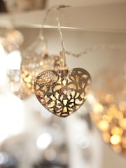 Lights4fun Silver 20 LED Filigree Heart Indoor Fairy Lights - Image 4 of 5