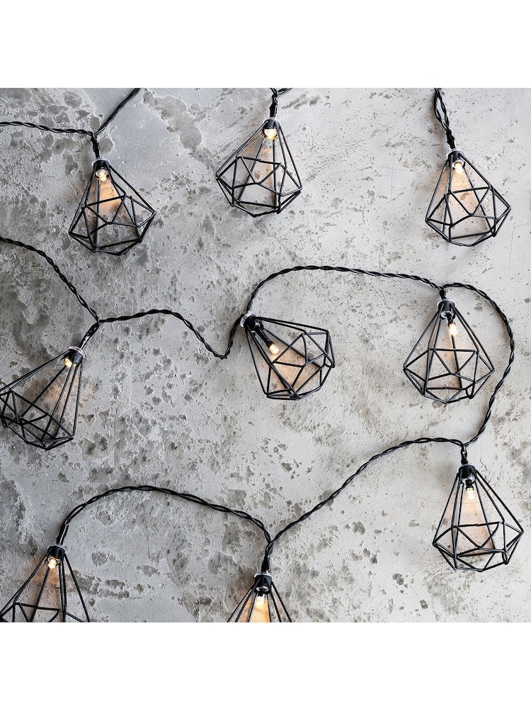 Lights4fun Black 10 Diamond Battery Operated Fairy Lights 1.35M - Image 1 of 1