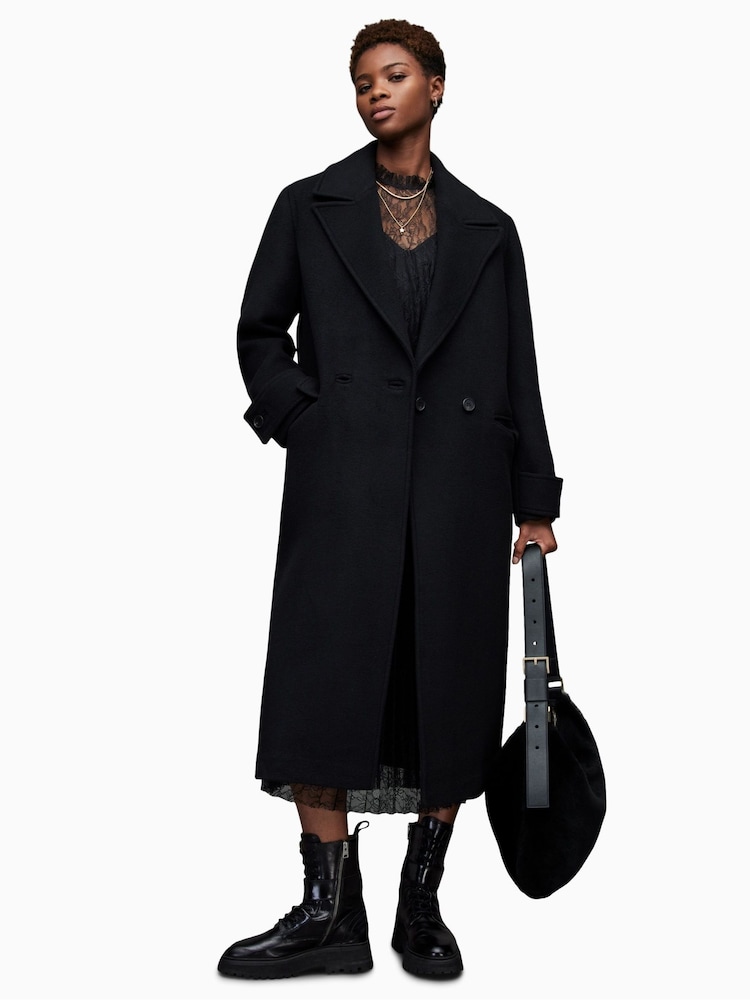 AllSaints Black Mabel Coat - Image 1 of 7
