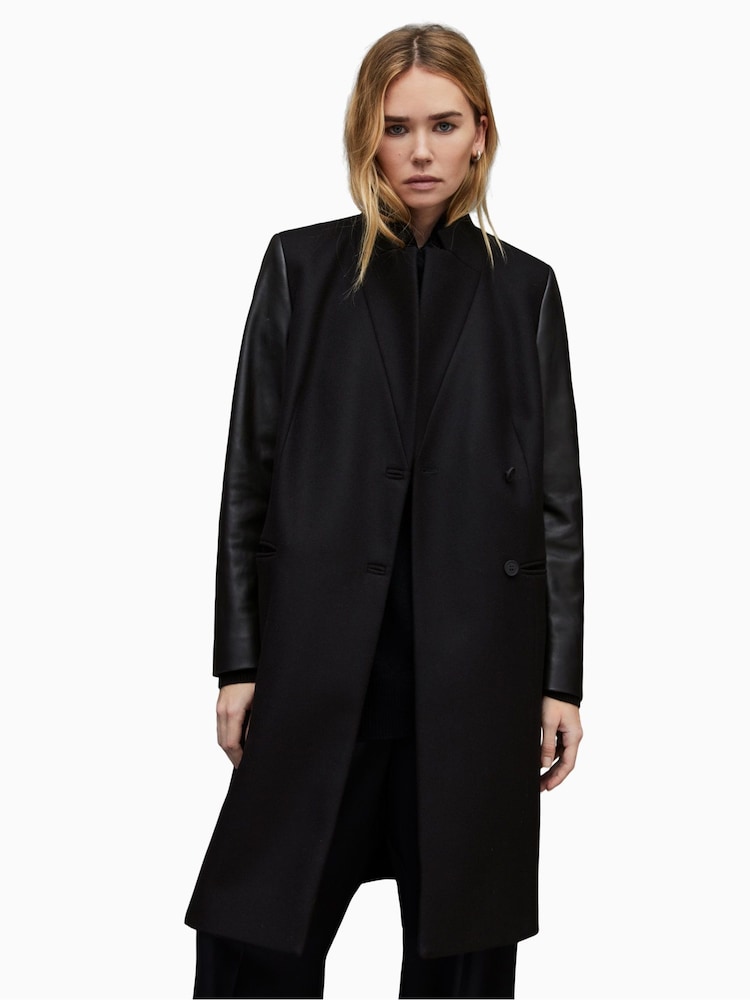 AllSaints Black Wool Sidney Lea Coat - Image 1 of 8