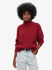 Superdry Red Slouchy Stitch Roll Neck Knit Jumper - Image 1 of 7