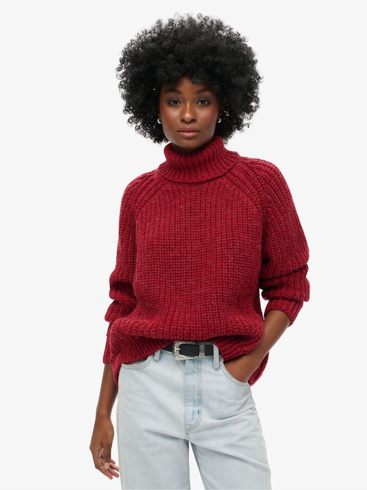 Superdry Red Slouchy Stitch Roll Neck Knit Jumper - Image 1 of 7