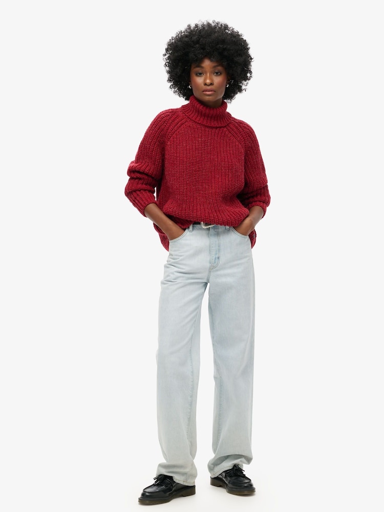 Superdry Red Slouchy Stitch Roll Neck Knit Jumper - Image 2 of 7