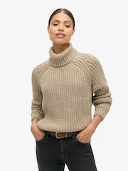 Superdry Natural Slouchy Stitch Roll Neck Knit Jumper - Image 1 of 8