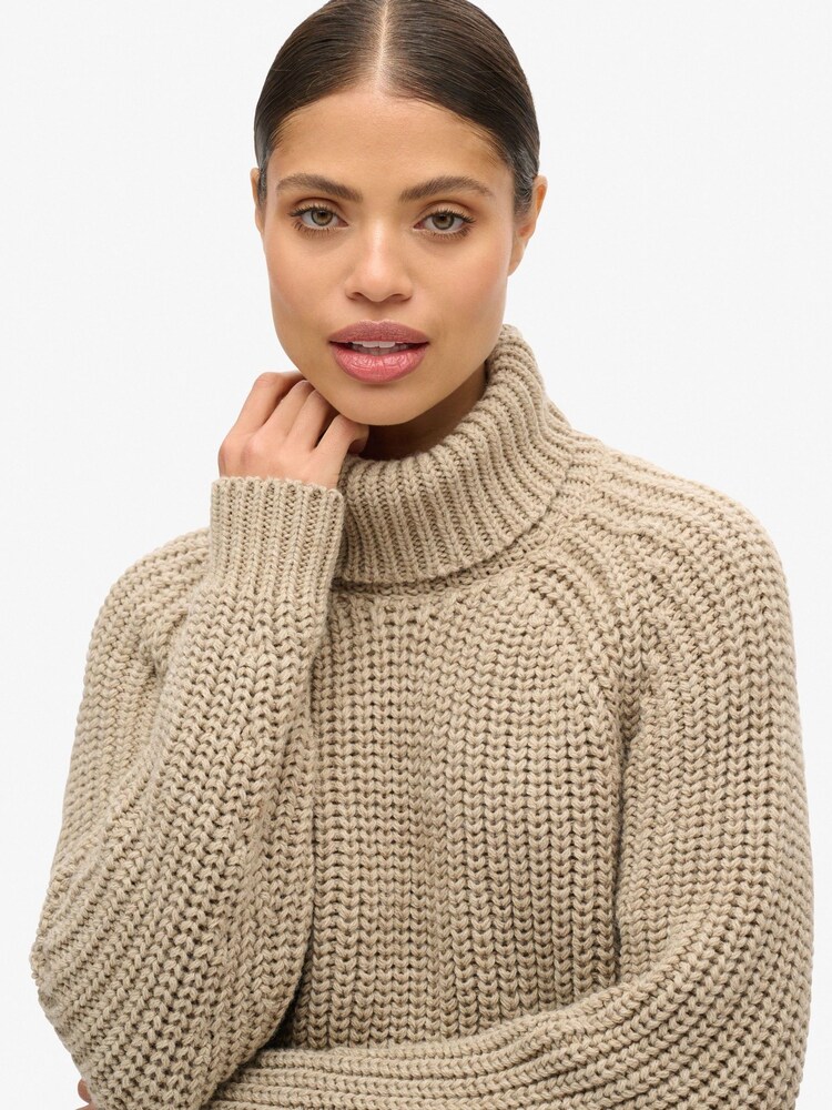 Superdry Natural Slouchy Stitch Roll Neck Knit Jumper - Image 4 of 8