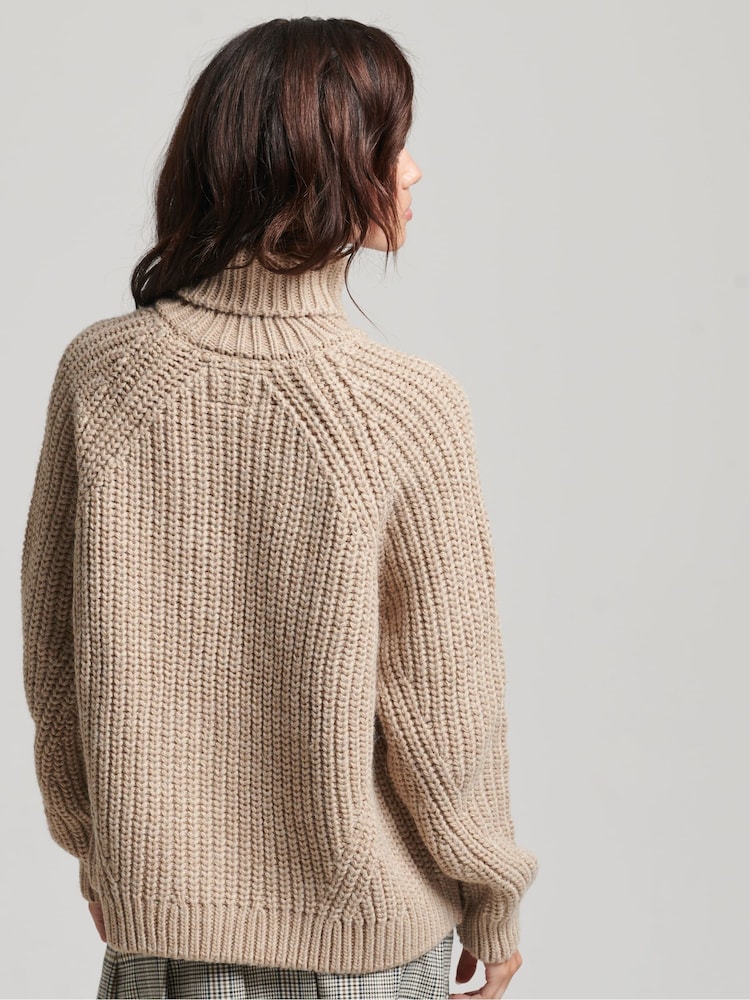 Superdry Natural Slouchy Stitch Roll Neck Knit Jumper - Image 5 of 8