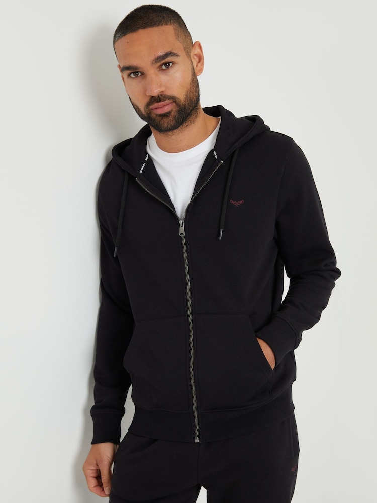 Threadbare Black Zip Through Hoodie - Image 1 of 5