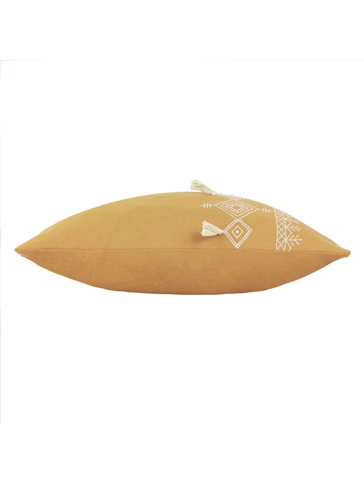 Furn Yellow Pritta 100% Cotton Embroidered Tasselled Cushion - Image 5 of 6