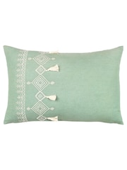 Furn Green Pritta 100% Cotton Embroidered Tasselled Cushion - Image 3 of 7
