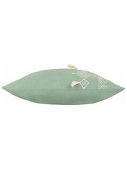 Furn Green Pritta 100% Cotton Embroidered Tasselled Cushion - Image 6 of 7