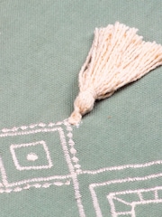 Furn Green Pritta 100% Cotton Embroidered Tasselled Cushion - Image 7 of 7