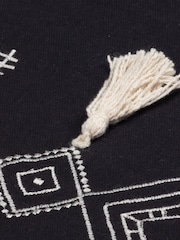 furn. Black Pritta Cotton Embroidered Tasselled Cushion - Image 3 of 7