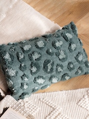 Furn Green Maeve Tonal Leopard Print Tufted 100% Cotton Cushion - Image 1 of 7