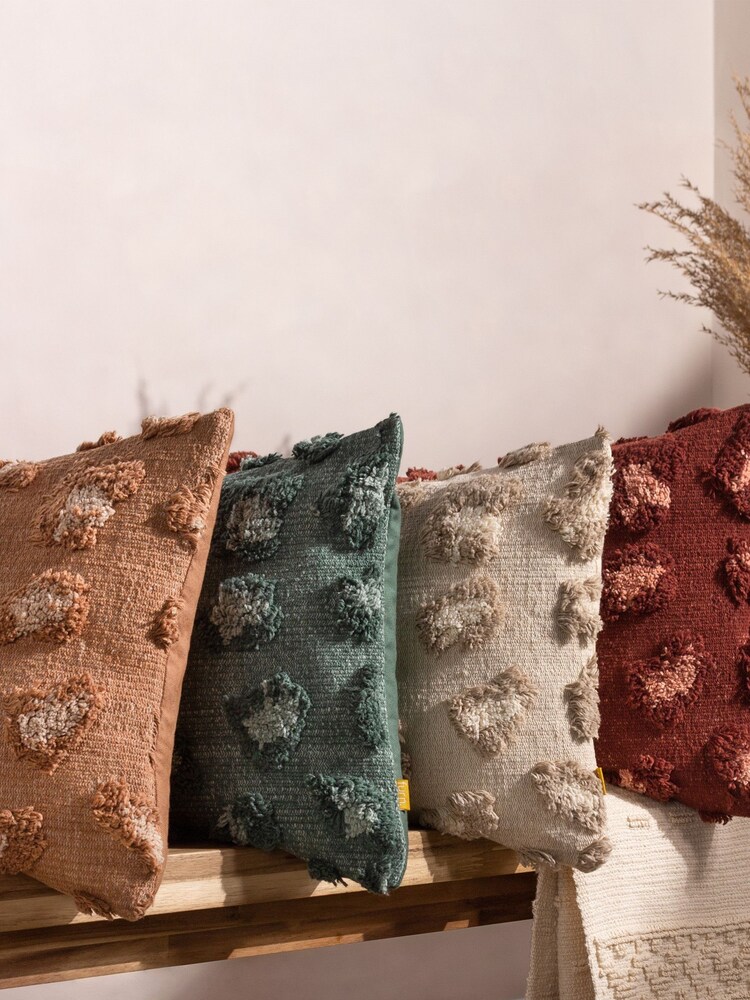 Furn Green Maeve Tonal Leopard Print Tufted 100% Cotton Cushion - Image 2 of 7