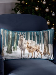 Evans Lichfield Grey Stag Scene Digitally Printed Piped Velvet Cushion - Image 1 of 4