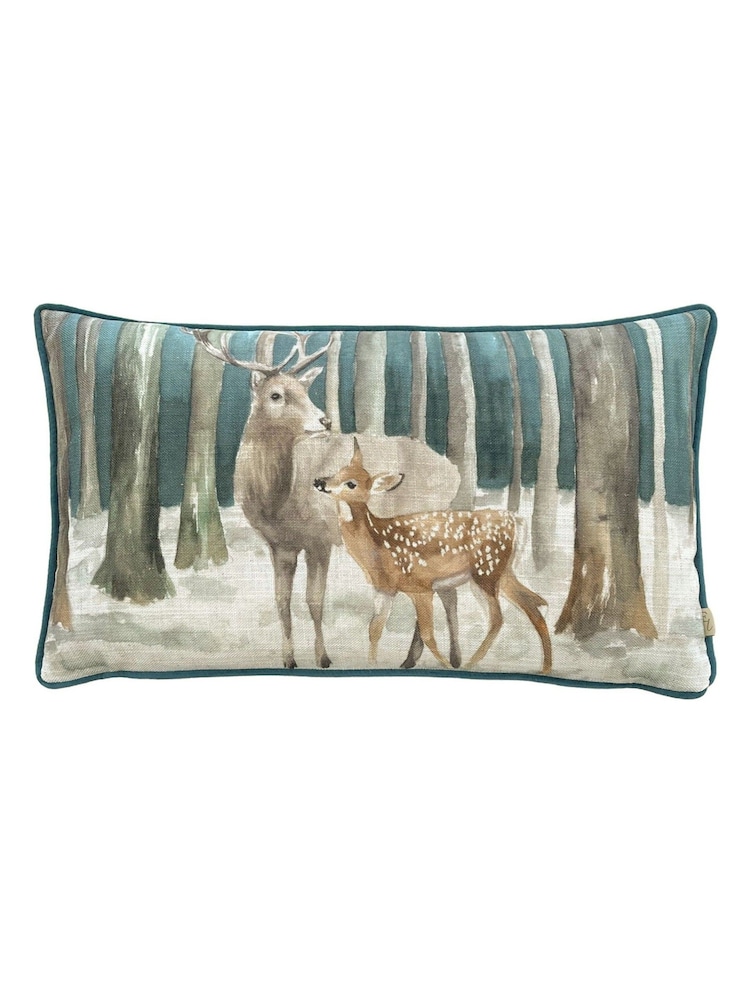Evans Lichfield Grey Stag Scene Digitally Printed Piped Velvet Cushion - Image 2 of 4