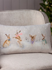 Evans Lichfield Natural Snowy Hares Watercolour Printed Cushion - Image 1 of 4