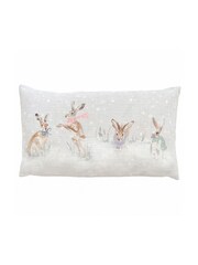 Evans Lichfield Natural Snowy Hares Watercolour Printed Cushion - Image 2 of 4