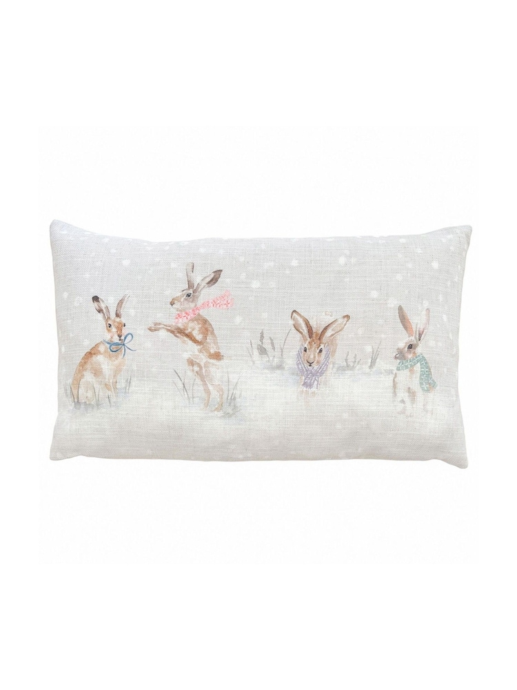 Evans Lichfield Natural Snowy Hares Watercolour Printed Cushion - Image 2 of 4