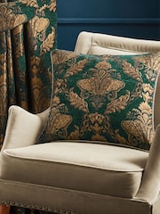 Riva Paoletti Green Shiraz Danmask Jacquard Floral Cushion - Image 1 of 5